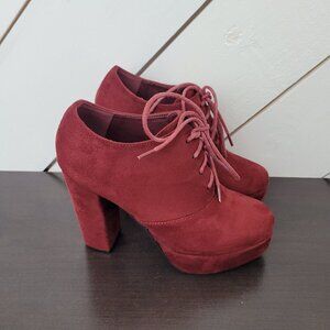NEW Allegra K Womens 6 Burgundy Lace-Up Platform Chunky Heel Ankle Boots 9CT